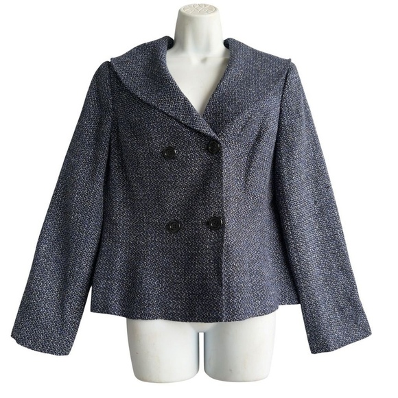 Calvin Klein Tweed Collar Blazer Women's 10 Blue Black Career Office Jacket - Picture 1 of 5